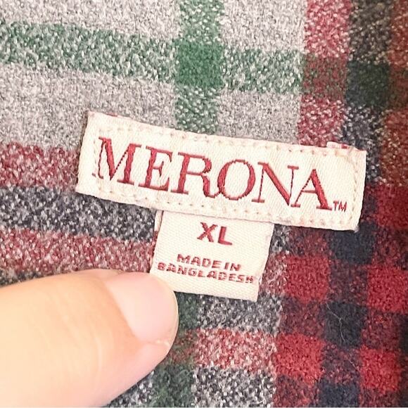 Merona Men's Red Flannel Plaid Collared Cuffed Long Sleeve Button-Up Shirt XL - Picture 11 of 13